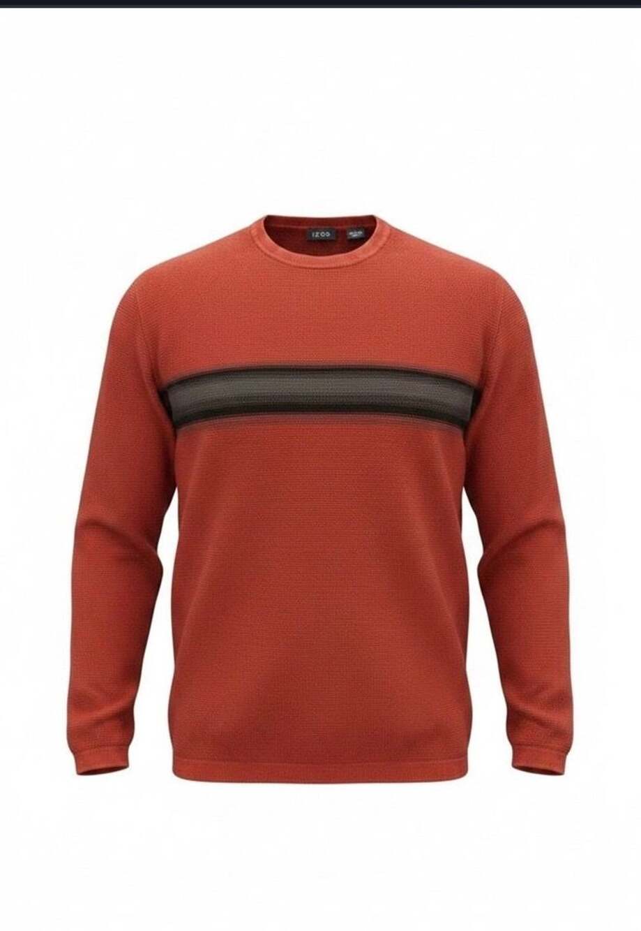 IZOD Men’s XL Red Crewneck Sweater Black Gray Chest Stripe Long Sleeve Pullover